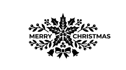 Fototapeta premium A festive seasonal greeting design with holly and bells icon