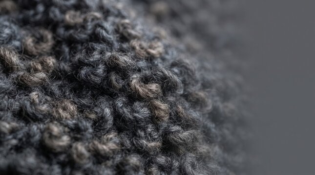 Charcoal grey wool boucle fabric with chunky looped yarn, cozy textile macro texture background