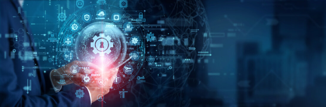 IT administrator touching smartphone with glowing Access Management hologram, reviewing user permissions, secure login controls, identity verification and role based access in company apps.