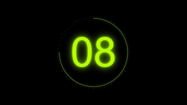 Digital countdown clock displaying number nine in bright green glowing neon font