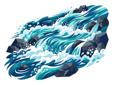 Ocean Waves crashing over dark rocks with foam and spray