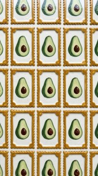 Colorful ceramic tiles with hand painted avocado pattern background