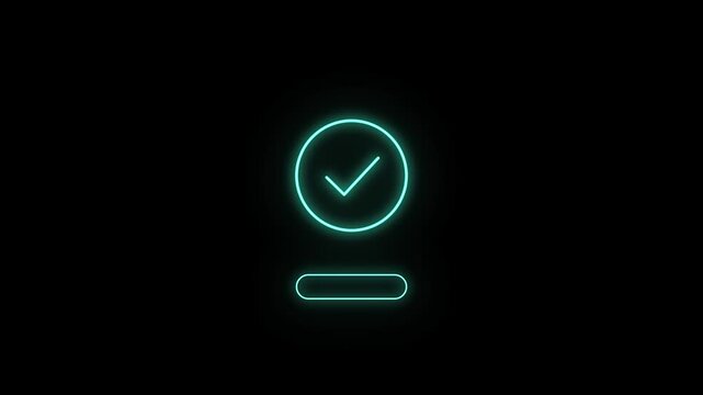 Minimal neon check mark success badge with button outline animation
