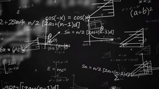 Dark math formulas and physics equations scientific background motion graphics animation loop for education and research.