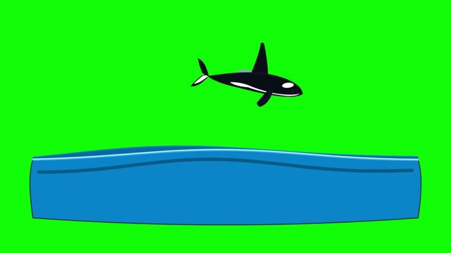 Cartoon Orca Jumping Through The Blue Ocean Waves