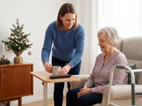 Holiday caregiver home visits offering comfort and assistance to senior