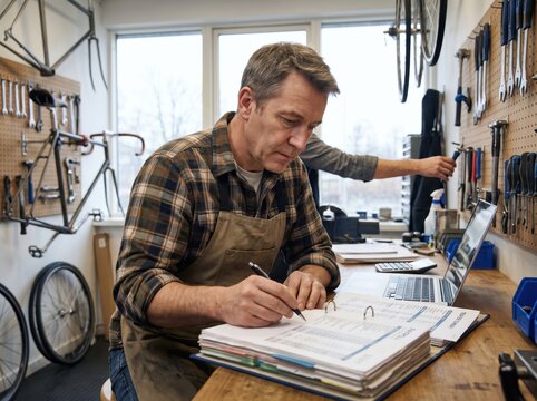 Small Business Owner Reviews Finances for Year End Close