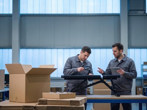 Warehouse Employees Inspecting Holiday Returns Reverse Logistics