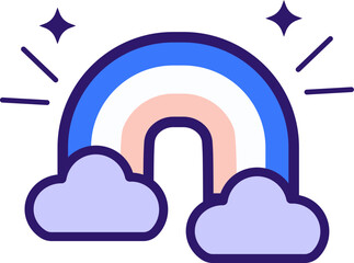 Fototapeta premium Rainbow, Rainbow Weather Icon with Two Clouds, Minimalist Flat Vector