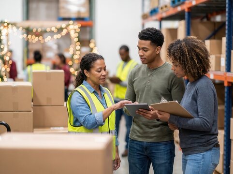 Workers receive seasonal worker onboarding safety training in warehouse