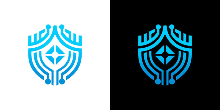 Futuristic Blue Digital Network Circuit Logo Design for Technology and Data Connectivity