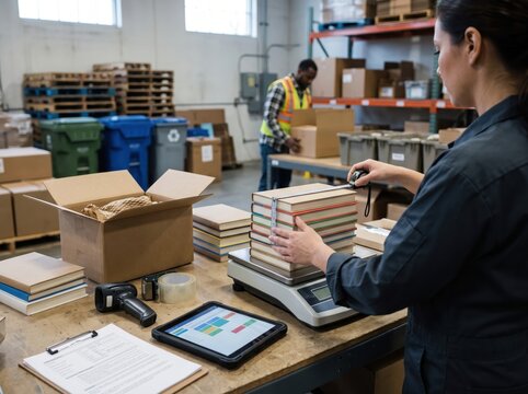 Worker processes holiday returns reverse logistics for books