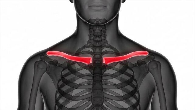 3D Illustration of Human Anatomy Highlighting the Clavicle or Collarbone Bones in Red for Medical Education and Healthcare