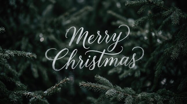 A festive and joyful christmas scene with elegant silver calligraphy design