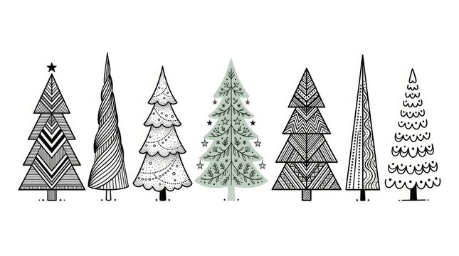 A collection of beautifully illustrated christmas trees for the holiday season