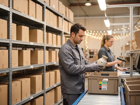 Warehouse Employees Process Holiday Returns Logistics