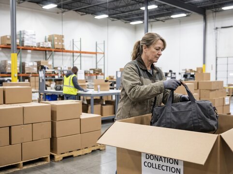 Worker Processing Holiday Returns Reverse Logistics in Warehouse