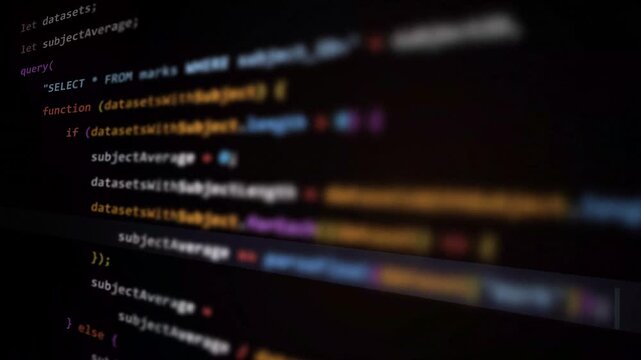 JavaScript programming code on dark screen display vector illustration concept for software development and coding.