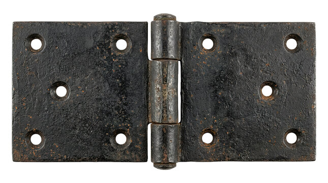 Rusty metal door hinge with multiple screw holes