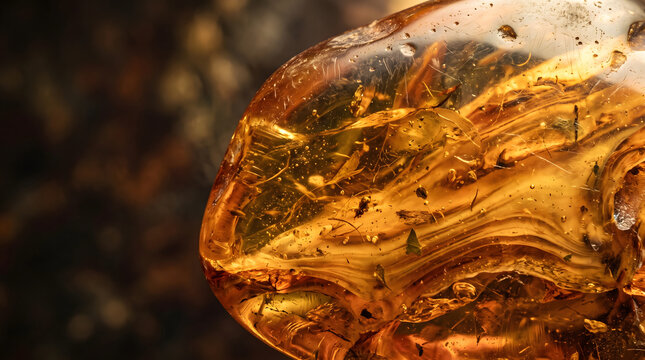 Golden Amber Resin With Intricate Organic Inclusions and Inner Glow