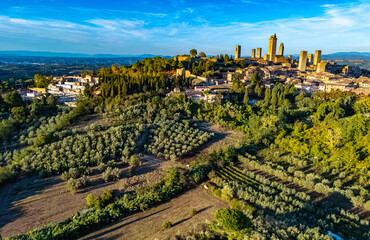 Naklejka premium Aerial view of San Gimignano, Tuscany, Italy