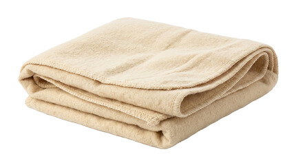 Folded beige blanket on white surface © Nataliia