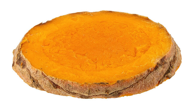Freshly cut pumpkin slice showing vibrant orange flesh and textured outer skin