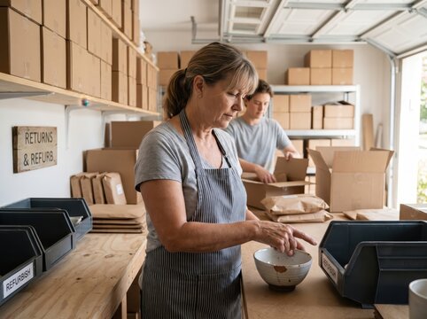 Warehouse staff processing holiday returns reverse logistics