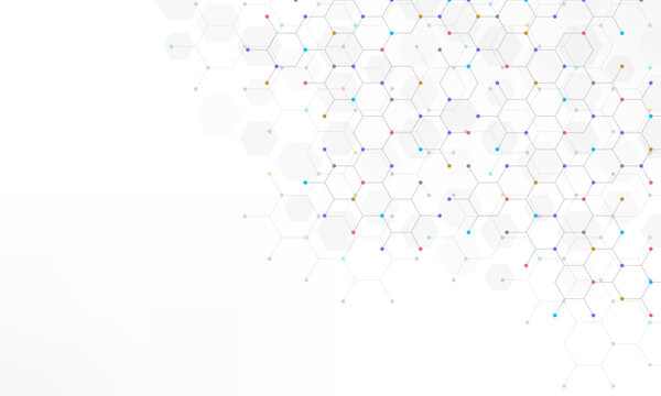 Genetic engineering and molecular structure, hexagon DNA network, science chemical and biotechnology concept, innovation technology, healthcare, and medicine design.
