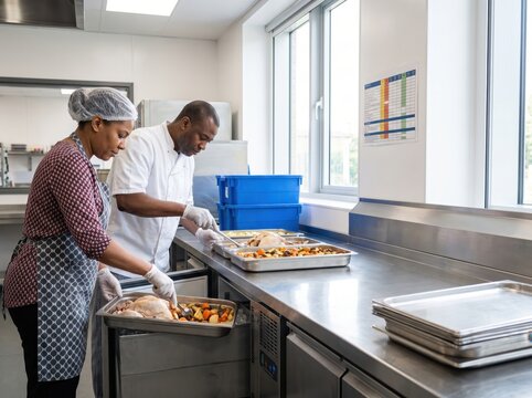 University Kitchen Staff Preparing Food for Holiday Surplus Redistribution