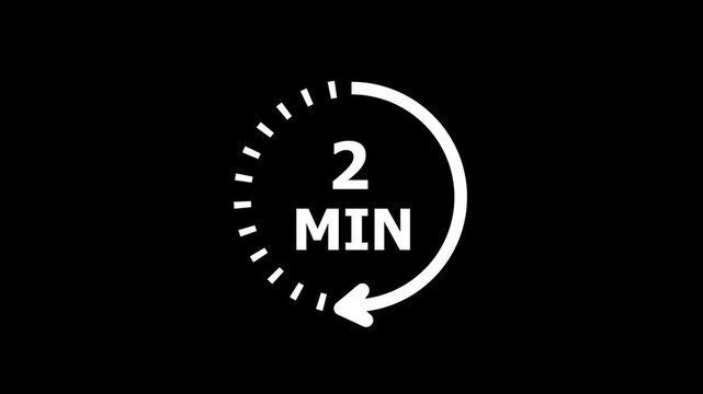 Countdown timer icons for 2 minutes in circular arrow animation. Circle arrow refresh icon with 2 min timer icon animation. Timer 2 minutes countdown clock with circular arrow. 4K video and animation.