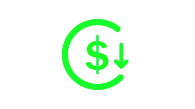 Money reduction icon animation. circle with down arrow moving animation. 4k video
