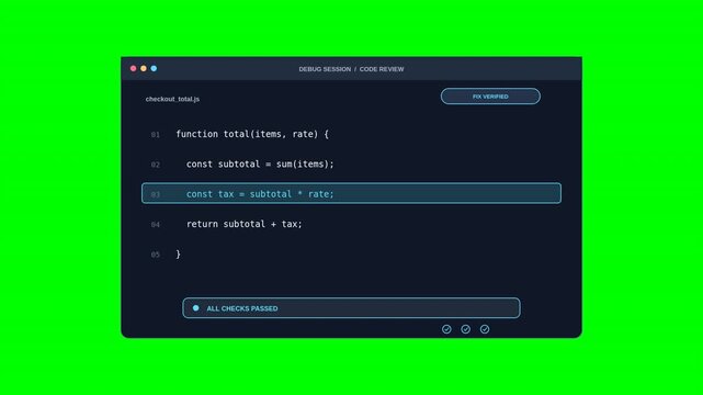Debugging code fix on green screen, horizontal video