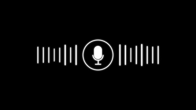 voice recording and podcast mic microphone button icon animation. Audio microphone icon animation in black background.4k motion video..