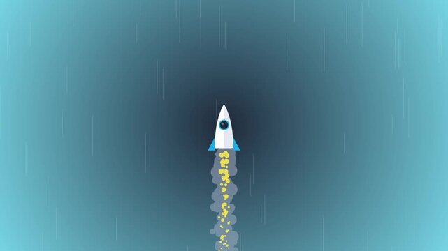 Minimalist Rocket Ship Flying in Dark Space Showing User Growth Animation