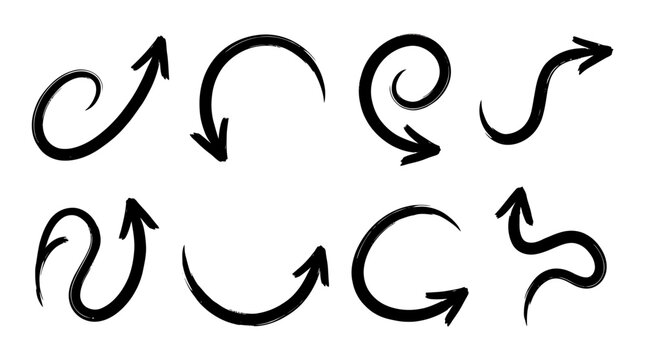 Collection of hand drawn curved arrows and loops