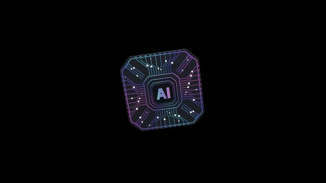Futuristic ai processor chips rotating on transparent background