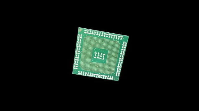 Artificial intelligence core microchips rotating on alpha channel