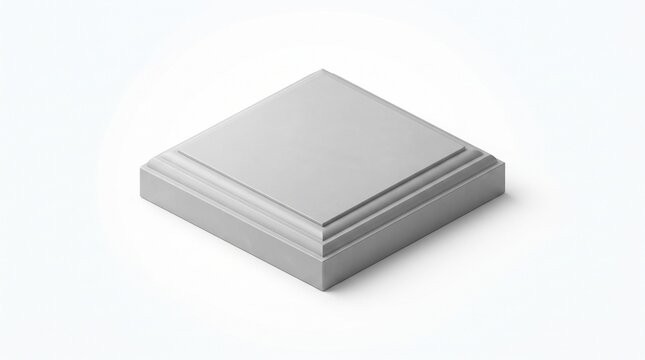 Minimalist grey concrete square pedestal base isolated on white background for product presentation 3d render