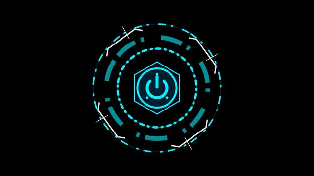 Futuristic hud power button interface elements on black background