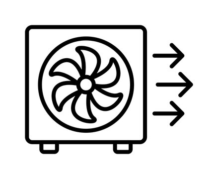 Cooling fan ventilation system icon black line vector for air flow equipment