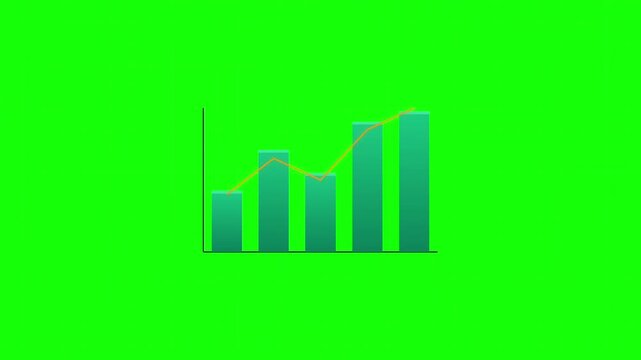 Financial analytics dashboard animation on green screen background. Animated bar chart, growing profit trend line, and positive growth percentage badge concept for business report, stock market, crypt