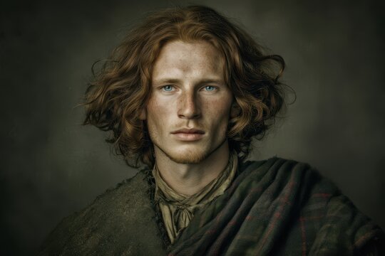 Seventeenth-century Scottish man in rustic historical clothing