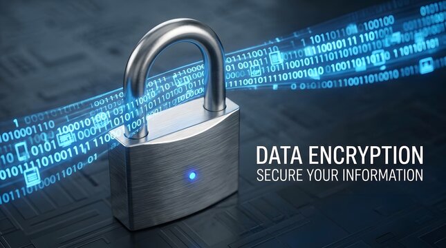 Digital lock securing binary code for the concept of data encryption and cybersecurity.