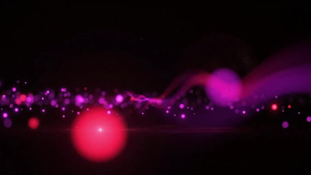 Glowing orbs pulse and undulate across a dark reflective surface spheres luminescence glow light pulsating undulating ripples waves reflection darkness