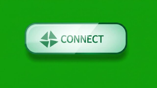 Green button displays connect text and then fades from view on a green screen screen digital interface element graphic display