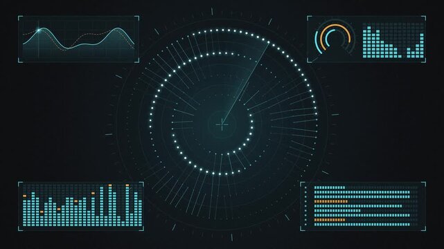 Futuristic UI interface with graphs and data visualization