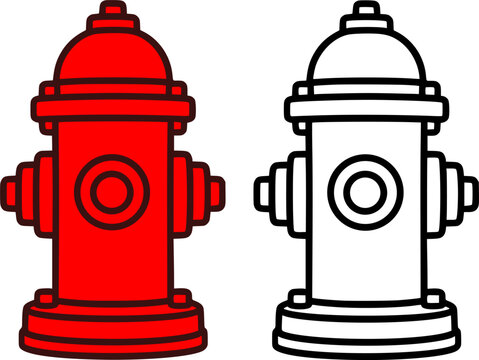 Vector illustration of fire hydrant icon in line art style and colored, coloring page for kids