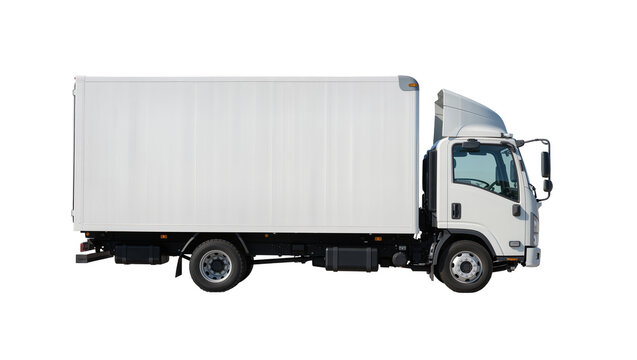 White box truck with large cargo container, isolated on transparent background