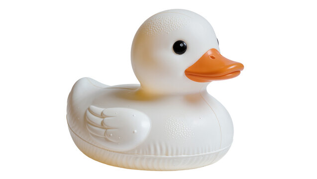 White rubber duck toy with orange beak, isolated on transparent background